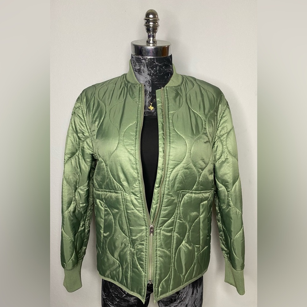 H&M Divided Women’s Quilted Bomber Jacket Sz 14 LARGE green